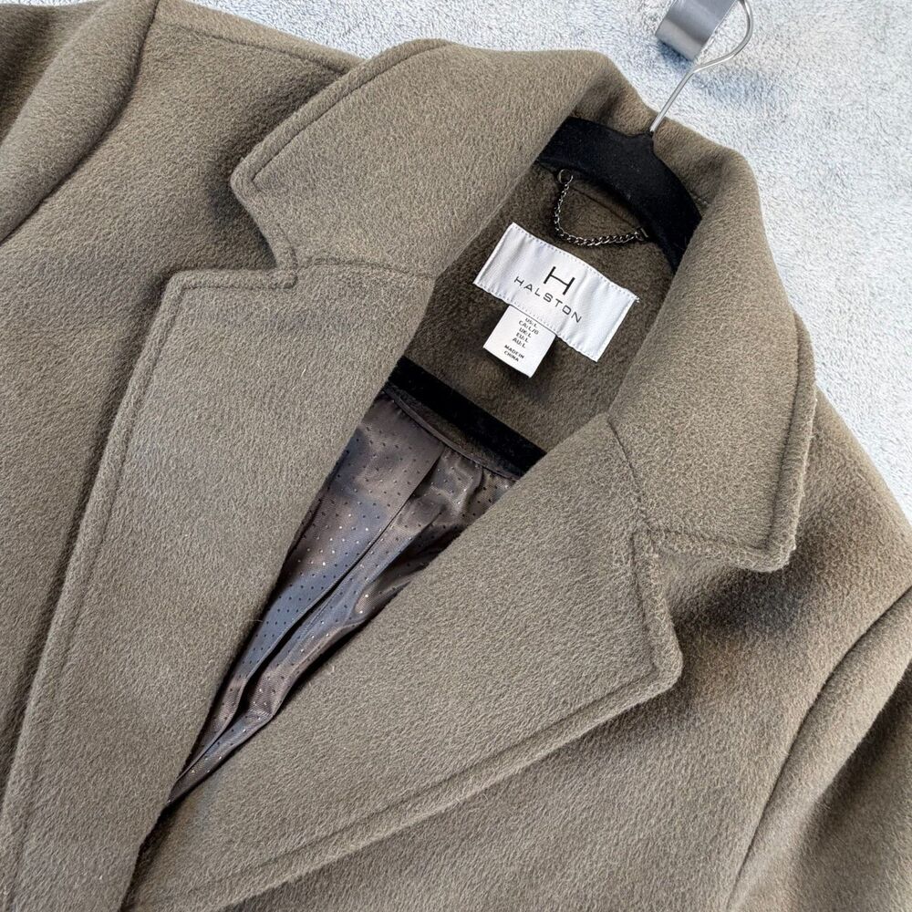 Halston Womens Tailored Coat Large Olive Single Button Longline